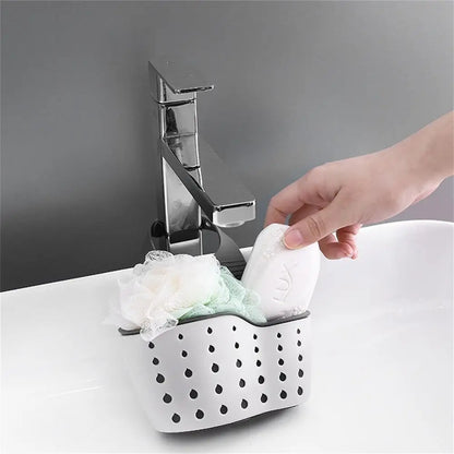 Adjustable Double Sink Hanging Drain Bag & Faucet Shelf