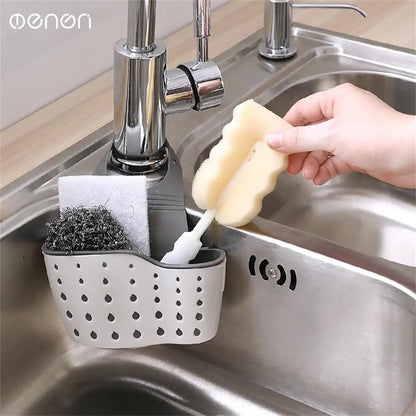 Adjustable Double Sink Hanging Drain Bag & Faucet Shelf