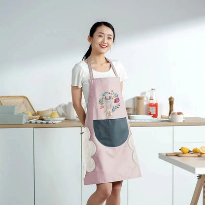 Waterproof Oil-Proof Kitchen Apron with Hand-Wiping Design