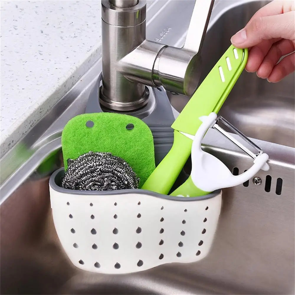 Adjustable Double Sink Hanging Drain Bag & Faucet Shelf