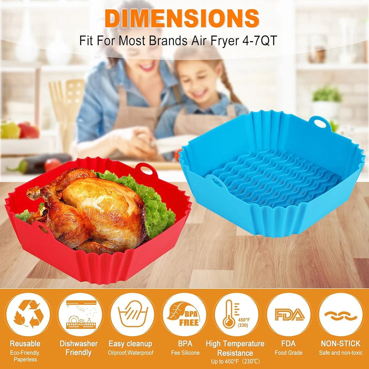 Reusable Silicone Air Fryer Liners & Basket Inserts