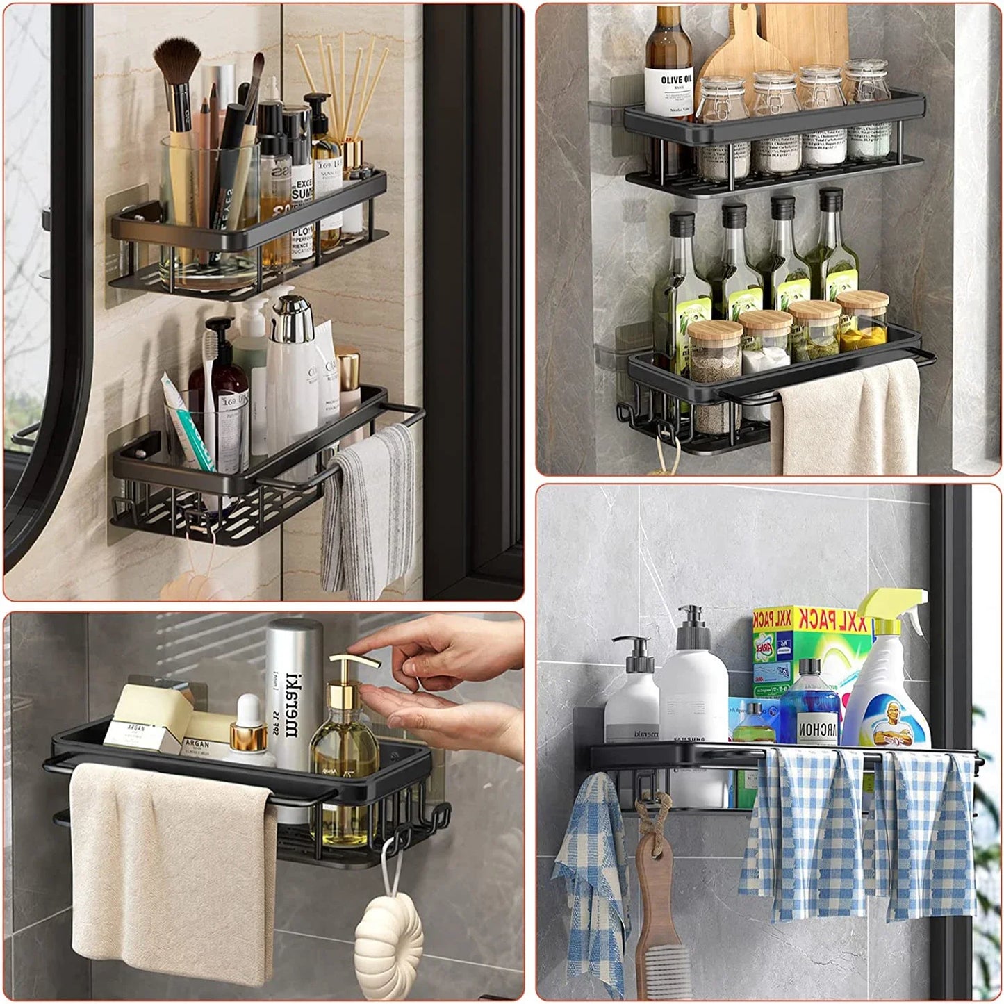 Aluminum Alloy Bathroom & Kitchen Storage Organizer Shelf