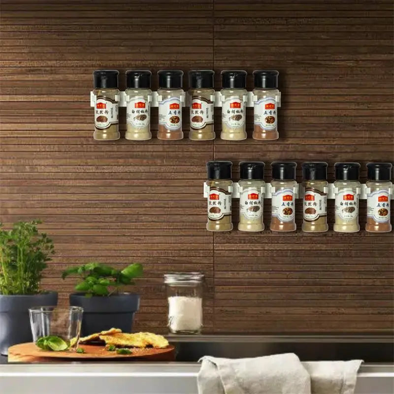 Set of 2 Wall-Mounted Adhesive Seasoning Jar Racks (Grey)