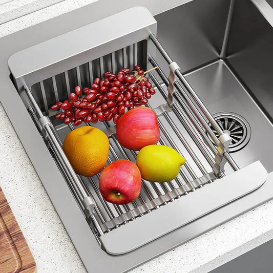 Folding Kitchen Sink Drain Rack & Dish Drainer Basket