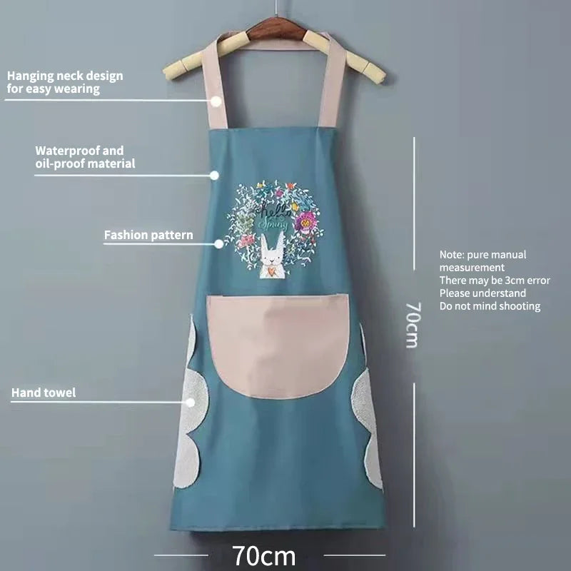 Waterproof Oil-Proof Kitchen Apron with Hand-Wiping Design