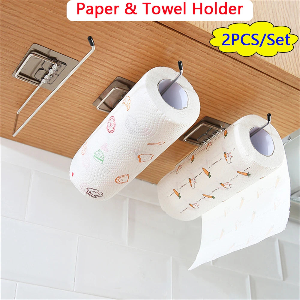 2-Piece Adhesive Kitchen & Toilet Paper Towel Holder Set