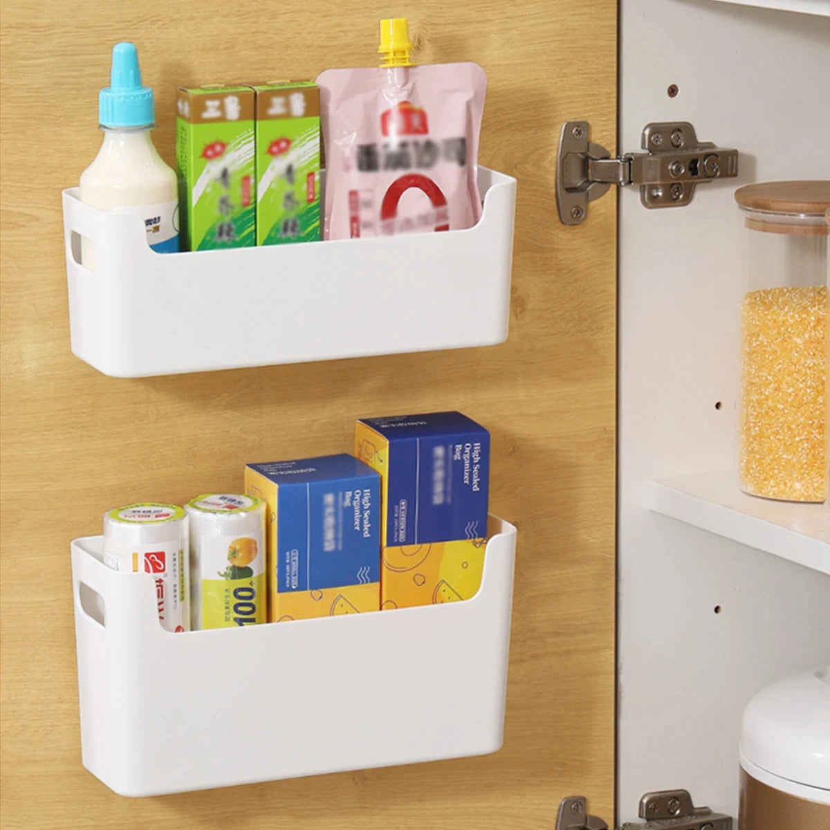 Wall-Mounted Kitchen Cabinet Organizer for Cling Film and Storage Bags