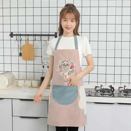 Waterproof Oil-Proof Kitchen Apron with Hand-Wiping Design