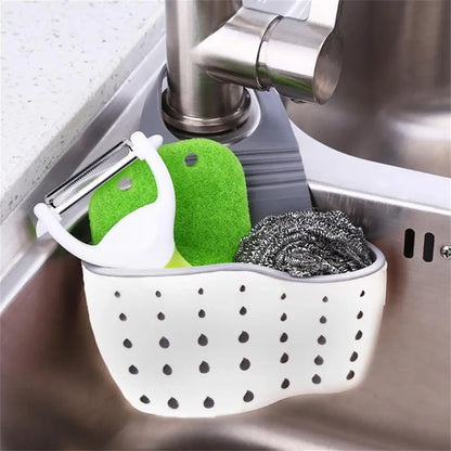 Adjustable Double Sink Hanging Drain Bag & Faucet Shelf