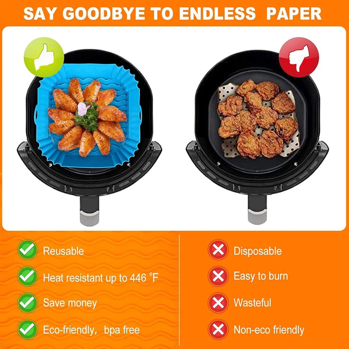 Reusable Silicone Air Fryer Liners & Basket Inserts