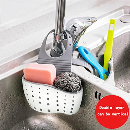 Adjustable Double Sink Hanging Drain Bag & Faucet Shelf