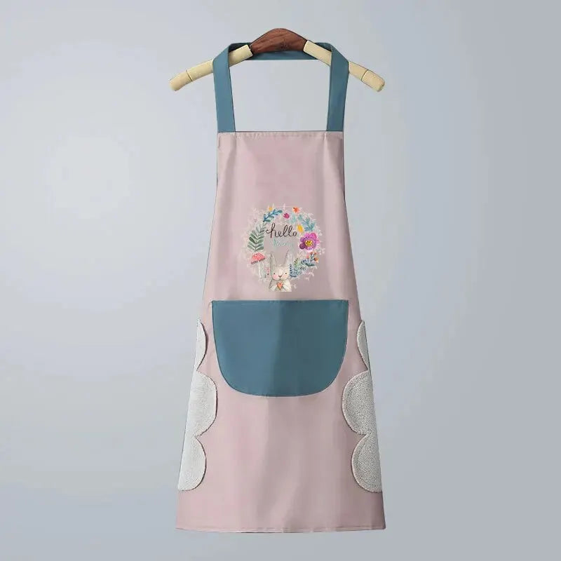 Waterproof Oil-Proof Kitchen Apron with Hand-Wiping Design