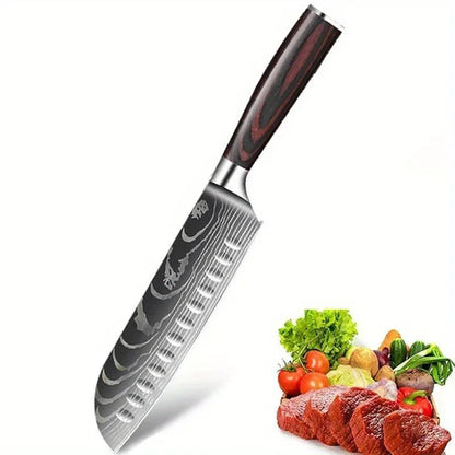 Professional Japanese Santoku Chef Knife with Wooden Handle